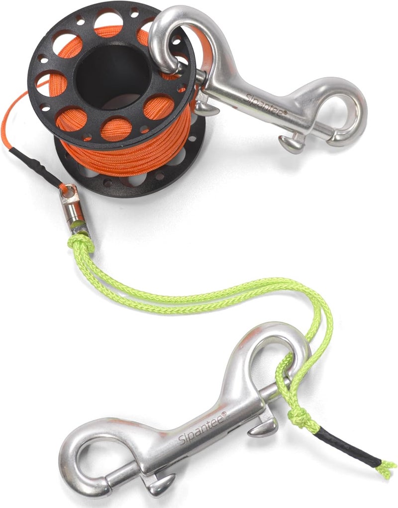 sipantee Scuba Diving Reel 100ft Scuba Finger Spool Aluminum Alloy with 316 Stainless Steel Double-Ended Bolt Snap Clip Anchor Rope Reel for Water Sports,Wreck Cave Diving,Snorkeling, Spearfishing - Image 2